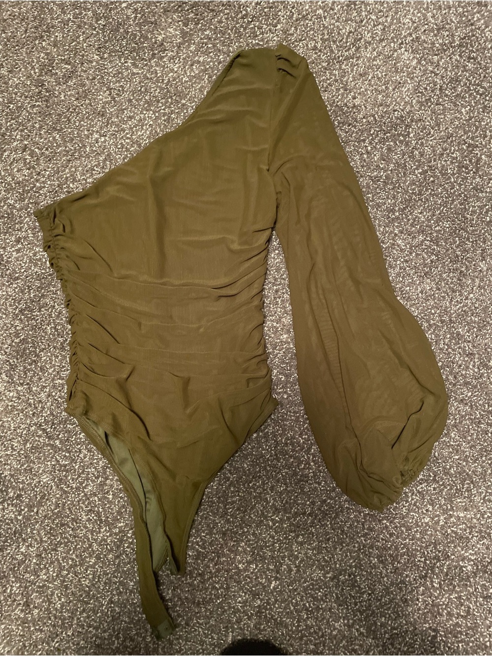 One-Shoulder Olive Green Ruched Top